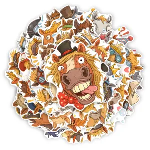 50 Pcs Funny Cartoon Horse Stickers Waterproof Vinyl Decals for Luggage Laptop Creative Decor