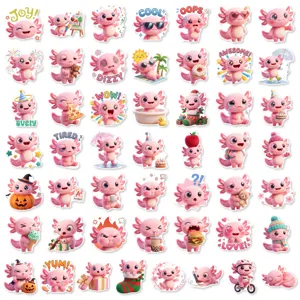 50pcs cute pink axolotl stickers waterproof cartoon decals for laptop water bottle luggage.