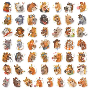 50 pcs funny horse stickers waterproof cute cartoon animal decal for laptop water bottle