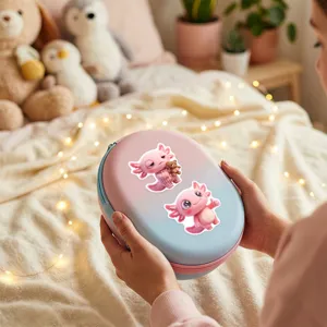 Cute pink axolotl hard shell storage case with zipper, portable organizer bag for daily use.