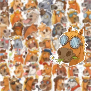 Funny horse stickers set, waterproof vinyl cartoon decals, creative DIY decoration pack.
