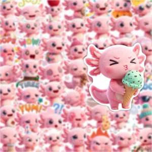 Cute pink axolotl stickers waterproof cartoon animal decals for laptop water bottle 50pcs