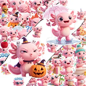Cute pink axolotl stickers set 50pcs waterproof cartoon decorative decals for laptop