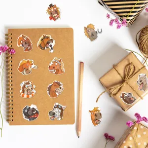 Funny horse stickers set, waterproof decorative vinyl decals for journal crafts.