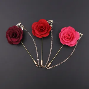 Koreanischer Stoff Rose Broschen Pin mit Quaste Kette Hochzeits Corsage Set für Herren