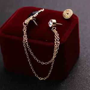 Herren Europa Amerika Edelstein Quaste Kette Brosche Anzug Kragen Nadel Abzeichen Schmuck