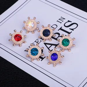 Crystal ship wheel collar pin rhinestone shirt brooch unisex suit lapel fashion jewelry set