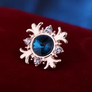 Vintage Gold Strass Brosche Reversnadel mit dunkelblauem Kristall Edelstein für Anzug
