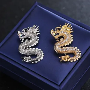 Set di spille a drago in strass squisito, elegante accessorio per risvolto da uomo elegante.