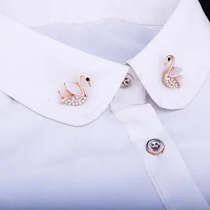 Elegant opal swan collar pins crystal brooch set for women fashion shirt accessories