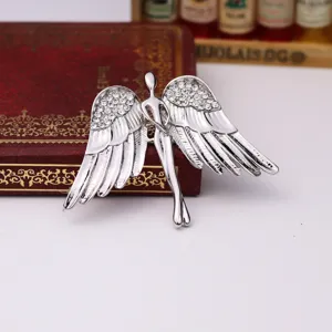 Broche de alas de ángel de diamantes de imitación de plata para hombre traje vintage detalle