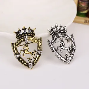 Vintage Scudo Cavallo Spilla Strass Corona Abito Spilla Moda Gioielli Accessori Dettaglio