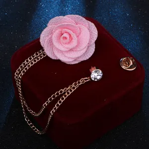 Exquisite koreanische Stoff Kamelie Blume Brosche mit Quasten Kette und Strass Anhänger.