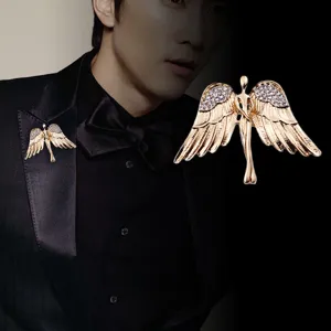 Broche de Alas de Ángel de Strass de Aleación Vintage para Hombre Traje Camisa Alfiler Broche Insignia de Solapa de Cristal Galvanizado de Alta Calidad