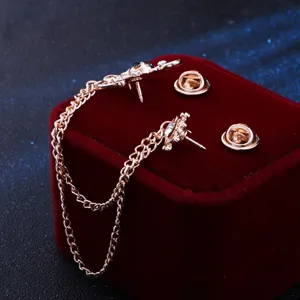 Broche épinglette de revers chaîne ancre tête de mort or rose rétro punk pour costume homme