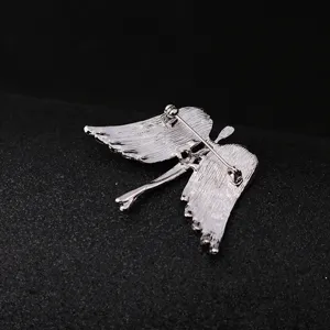 Broche de alas de ángel plateadas para hombres traje retro cárdigan insignia pasador