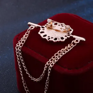 Vintage goldfarbene Kragennadel Brosche mit Doppelkette und Sicherheitsverschluss für Bekleidung