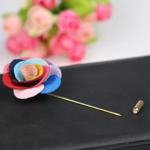 Handgemachte Stoff Rose Reversnadel Brosche Mehrfarbig Anzug Blume Zubehör für Herren