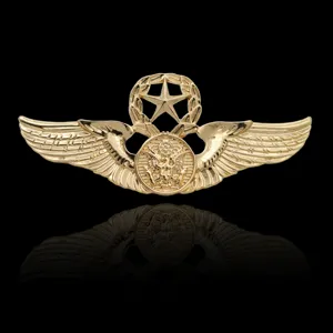 Gold tone eagle wings brooch vintage star military badge fashion lapel pin gold style.