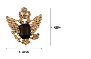 Vintage Doppeladler Krone Brosche mit schwarzem Stein und Strass, 4.5x4.8cm Kragen Nadel.