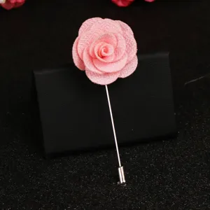 Rosa Stoff Kamelie Blume Reversnadel Brosche mit langer Nadel für Herrenanzüge und Hochzeit.