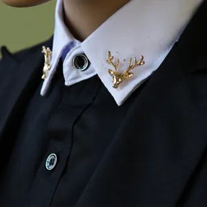 Vintage Alloy Deer Head Lapel Pin Brooch for Men Women Shirt Suit Collar Accessories Gold Silver Bronze Christmas Jewelry