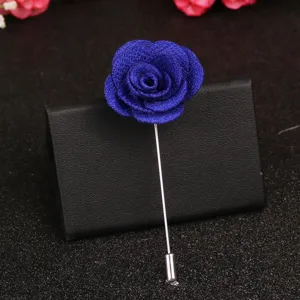 Elegante Herren Stoff Kamelie Blume Anstecknadel Anzug Stick Brosche Zubehör 4cm blau.