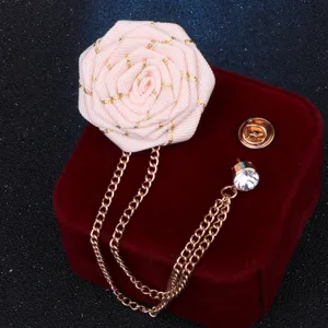 Koreanischer Stoff Rosenblüten Brosche mit Quasten Kette Strass Anzug Reversnadel.