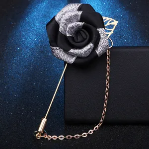 Exquisite handgefertigte Stoffblumen Brosche mit langer Nadel und Kette für Damen