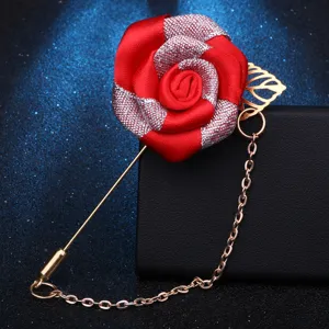 Handgemachte Stoff Rose Blume Brosche mit langer Nadel Kette Vintage Mantel Revers Anstecknadel