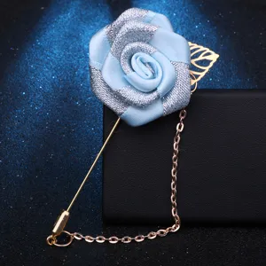 Handgemachte Stoff Blume Brosche mit langer Nadel und Kettendetail für Damen Mantel Dekoration