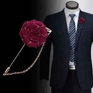 Koreanischer Stil Band Rose Blume Brosche Anstecknadel Stoff Legierung Quastenkette Anzug Kragen Reversnadel Unisex Uniform Abzeichen Schmuck