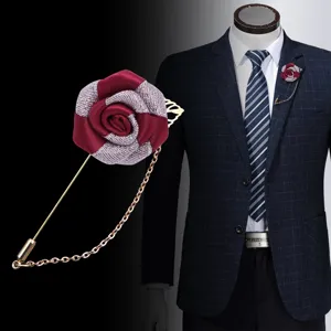 Handgefertigt Stoff Blume Brosche Mit Legierung Langen Nadel Kette Koreanischen Stil Elegant Floral Lapel Pin Für Damen Herren Anzüge Mantel Schmuck Zubehör