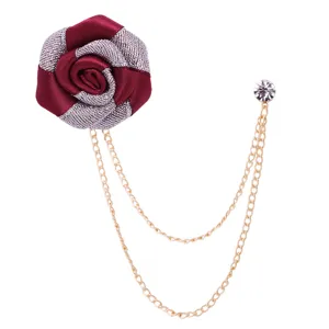 Broche de costume pour homme fleur de rose en tissu épingle avec chaîne de gland