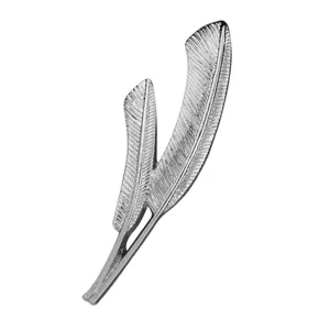 Silver alloy double feather brooch vintage leaf pin suit accessory for men and women chic