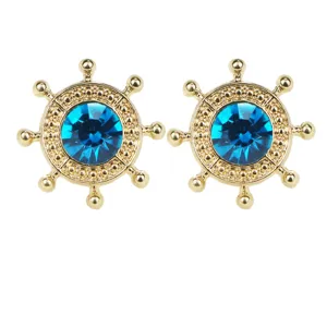 Vintage Alloy Ship Rudder Collar Pin Rhinestone Brooch For Men Women Shirt Lapel Jewelry Accessory