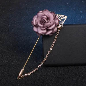 Exquisite fabric flower brooch with tassel chain elegant camellia pin jewelry for women