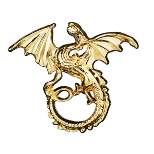 Gold dragon brooch pin for women and men, vintage flying dragon scarf buckle accessory.