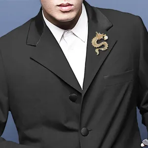 Exquisite dragon brooch for men pearl rhinestone suit pin stylish lapel accessory gift