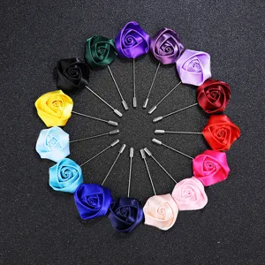 Herren Handgefertigte Satin Stoff Rose Reversnadel Brosche Für Anzug Hochzeit Business Blume Lange Nadel Brosche Pin Zubehör