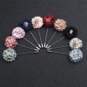 Broche de Revers en Tissu de Style Coréen pour Femmes Épingle à Longue Tige en Alliage Accessoire de Corsage Floral en Perle Artificielle