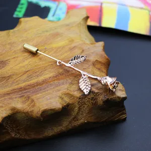 Mens rose gold lapel pin vintage stick brooch aesthetic metal flower suit accessories for men