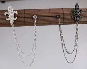 Spilla da colletto vintage uomo strass nappa catena distintivo accessori abito moda