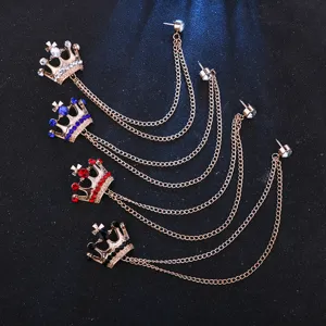 Herren Krone Ketten Brosche Vintage Anzug Reversnadel Kristall Strass Abzeichen