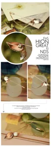 Korean vintage long pin brooch with metal leaves and chain, elegant clothing accessory.