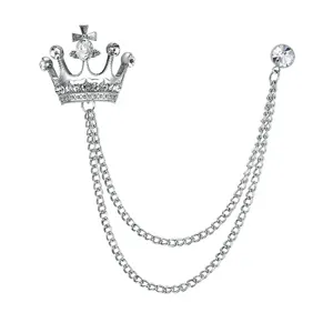 Luxus Herren Strass Krone Kette Brosche Vintage Anzug Reversnadel Abzeichen neu