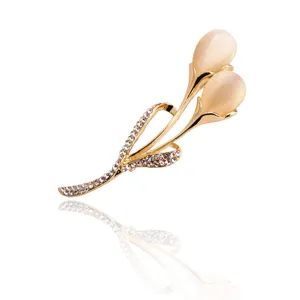 Spilla a Forma di Tulipano in Opale di Lega Vintage Galvanica Strass Floreale Spilla da Petto per Donna Ufficio Pendolare Festa Gioielli Regalo