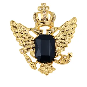 Vintage Gold Doppeladler Krone Brosche mit schwarzem Stein Strass für Herren Hemd Anzug.