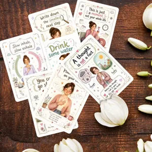 Conjunto de tarjetas de alivio de ansiedad para mujeres, tarjetas motivacionales de salud mental.