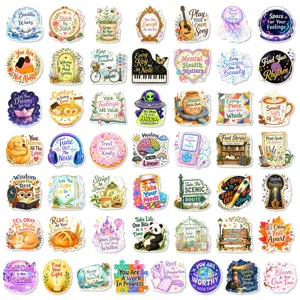 Set di adesivi decorativi impermeabili per cartoni animati con citazioni motivazionali.